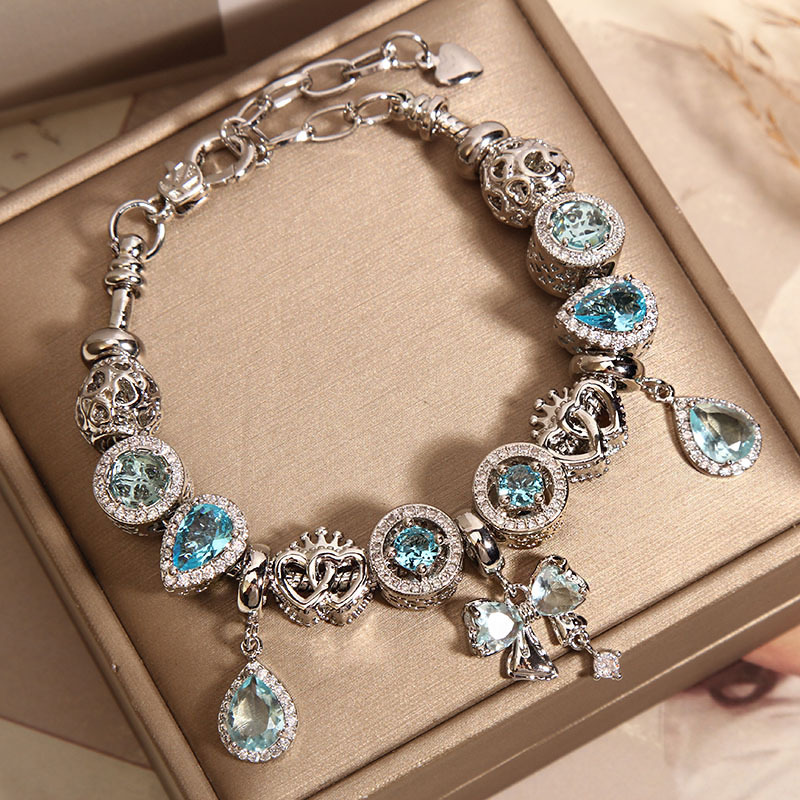 Shine star river brazalete mujer luz azul lujo corazón océano pulsera de cuentas adorable ángel regalo de cumpleaños día de san valentín Specification image