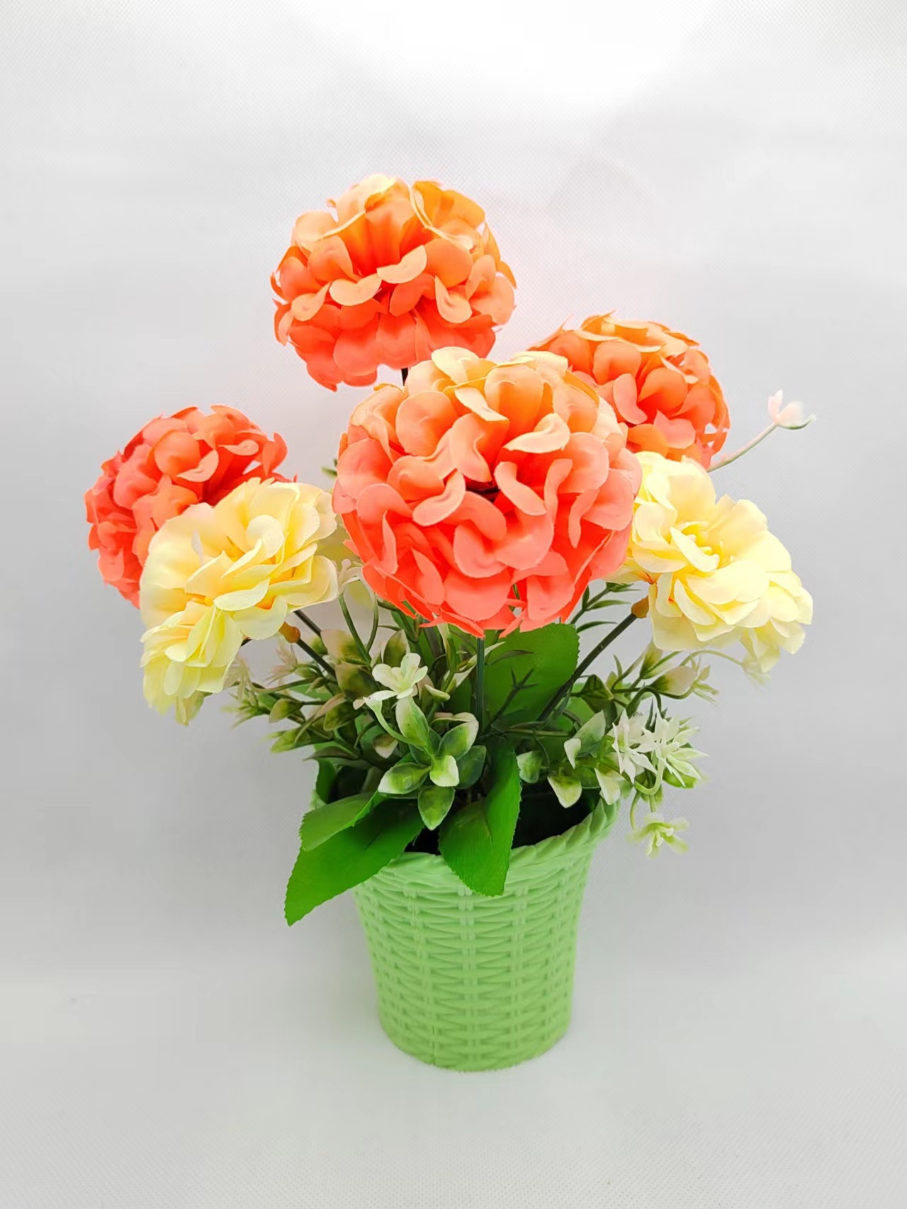 Artificial bamboo basket hydrangea bonsai ornaments, interior decoration, home desktop ornaments, artificial hydrangea artificial flower decorations Application Scenario