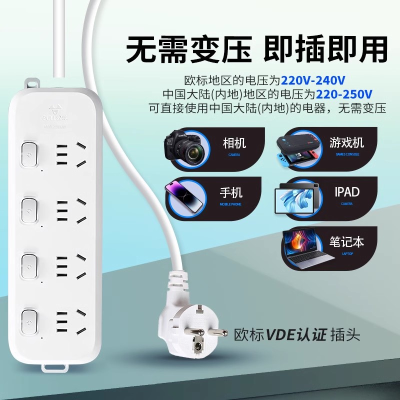 Bull European standard socket conversion, German standard power strip, Korean conversion plug and power strip, European, Russian and German power strip Specification image