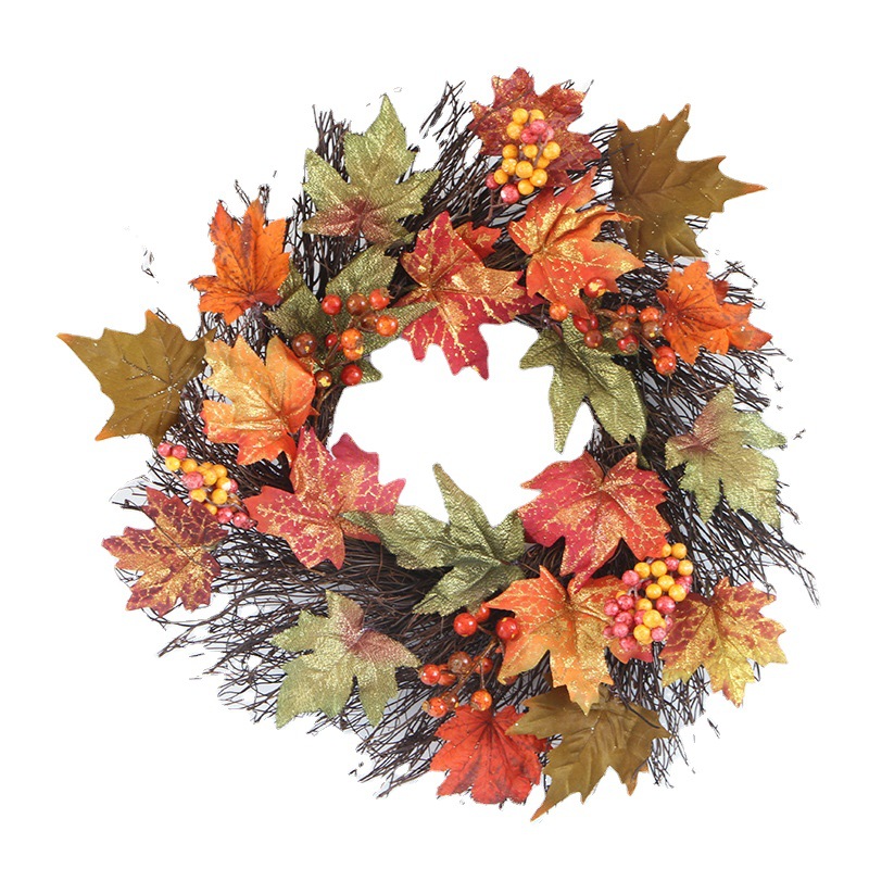 Harvest Festival 40 50 60Cm Maple Leaf Garland Mall Bar Hanging Artificial Pumpkin Berry Autumnal Rattan Circle At Home Item Picture