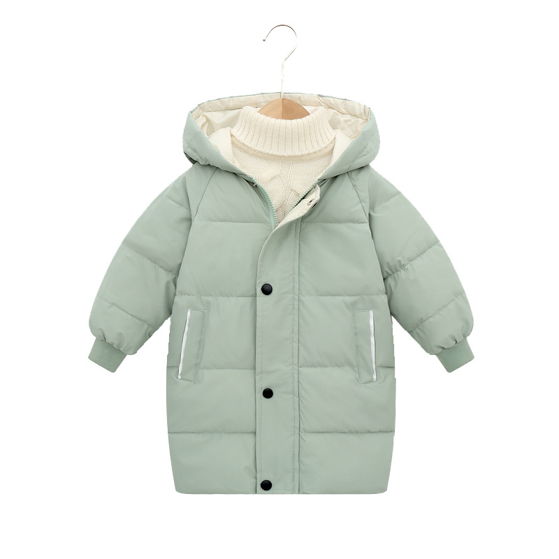We offer new autumn and winter children's down cotton mid-length hooded down cotton jackets for both boys and girls Item Picture
