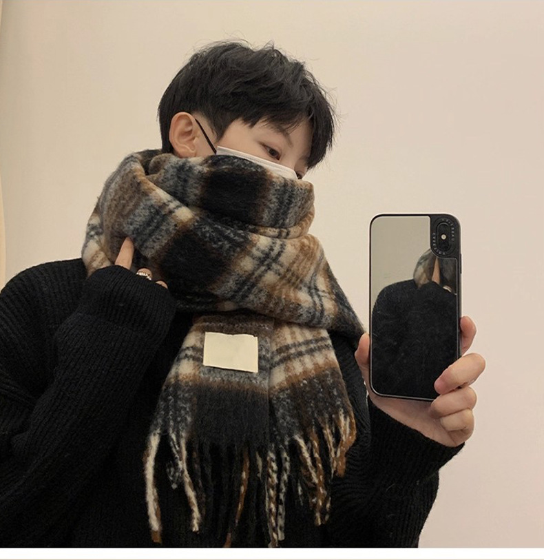 新款氛围男士围巾韩版秋冬百搭保暖围巾格子高级感围脖送男友礼物详情8