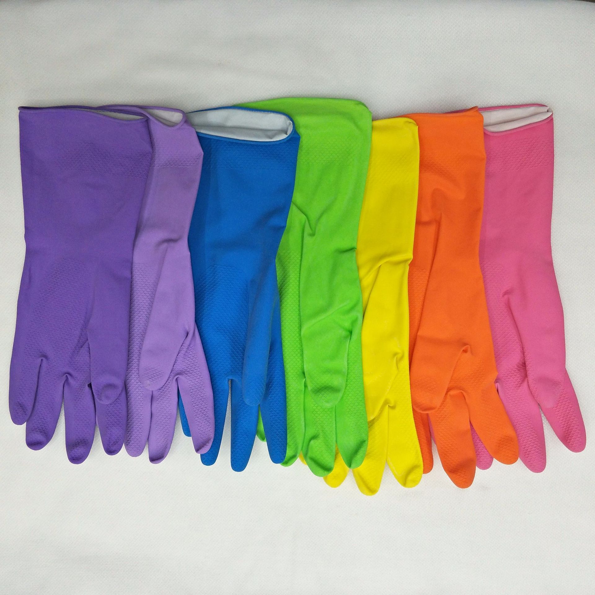 Latex fleece household gloves, laundry and dishwashing rubber cleaning gloves, multi-color household gloves, 60g details Picture