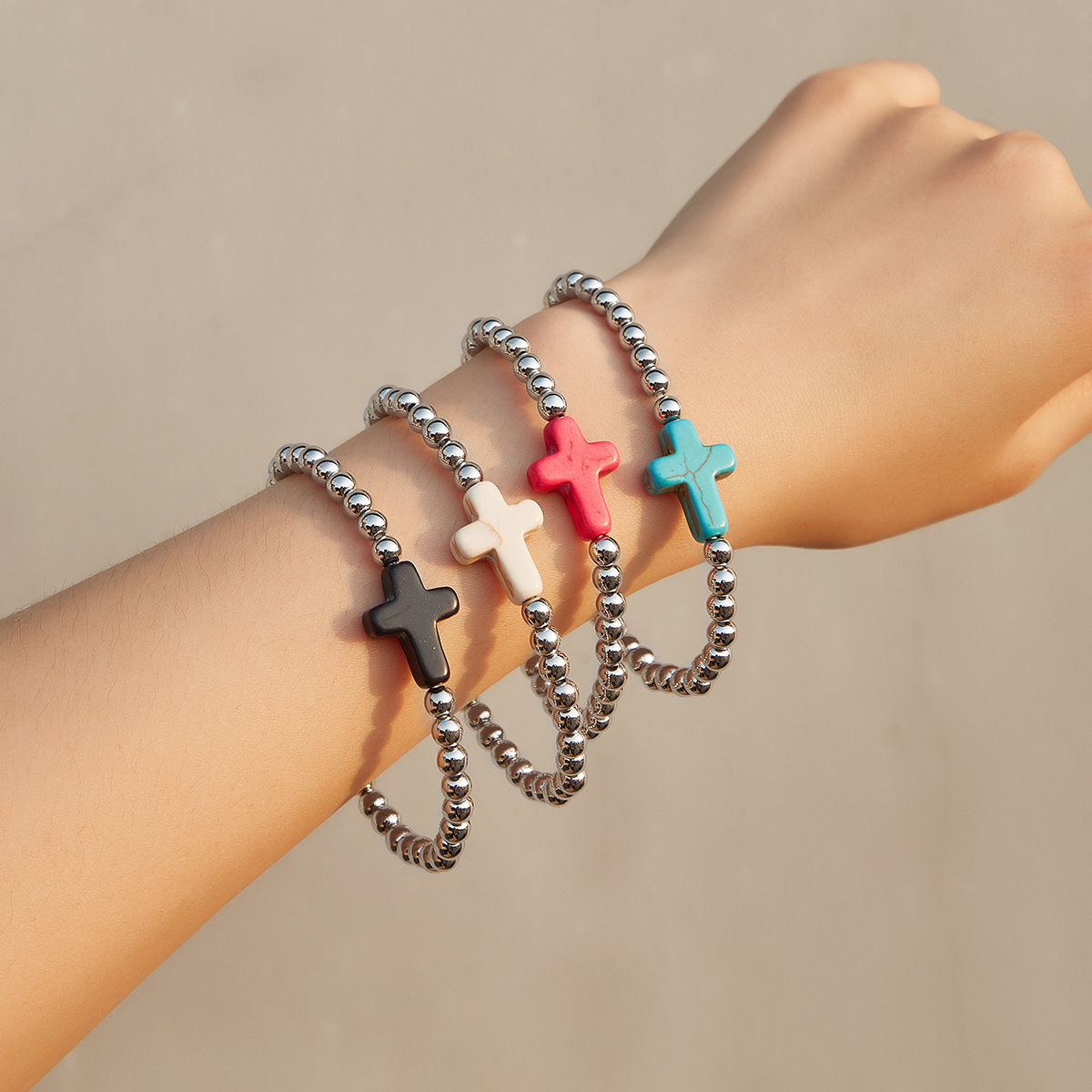 Europe And The United States Cross-Border Sales Of Simple Fashion Color Turquoise Cross Bracelet Ccb Beaded Retro Creative Bracelet Couple Gift Manufacturers Wholesale Application Scenario
