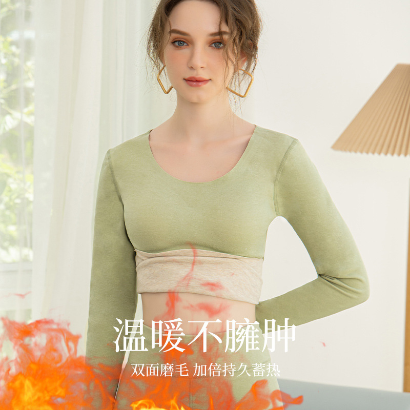 A seamless German fleece thermal underwear one-piece self-heating set for women, with a base layer of long sleeves and thick fleece Specification image