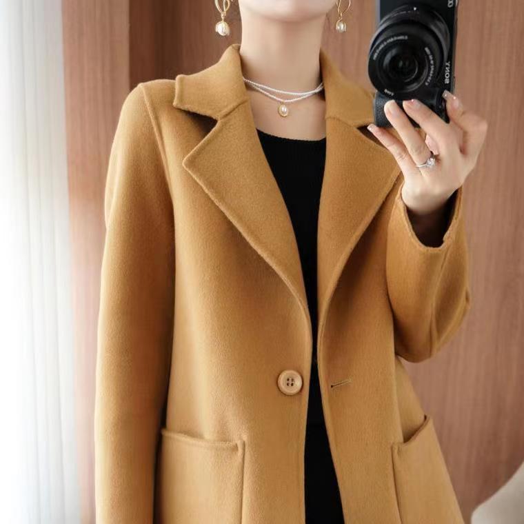 Autumn And Winter 2022 New Cashmere Double-Sided Woolen Coat Women's Long Buckle Small 100 Woolen Coat Specification drawing
