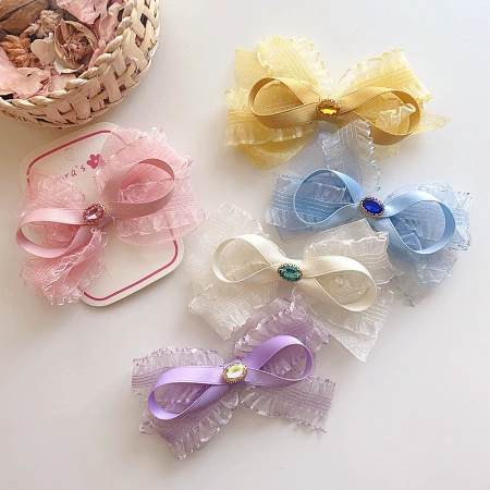 New early spring Korean-style sweet multi-layer mesh webbing bow, children's side clip, top clip, pressure clip hair accessory and headwear New early spring Korean-style sweet multi-layer mesh webbing bow, children's side clip, top clip, pressure clip hair accessory and headwear