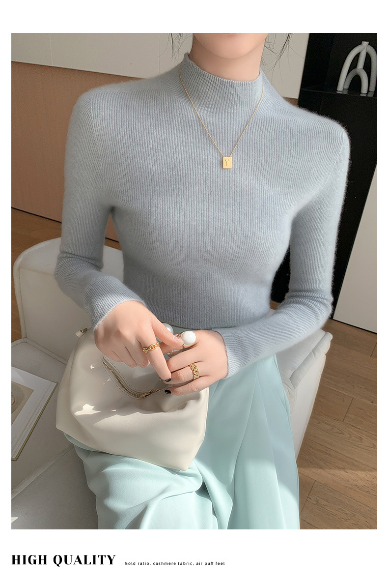 一线成衣半高领羊绒衫女纯色山羊绒修身显瘦薄款针织衫打底毛衣详情8
