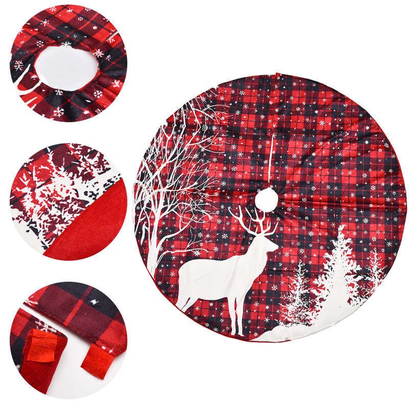 跨境新款圣诞节装饰120CM红黑格印刷麋鹿树裙圣诞树底围裙装扮详情图5