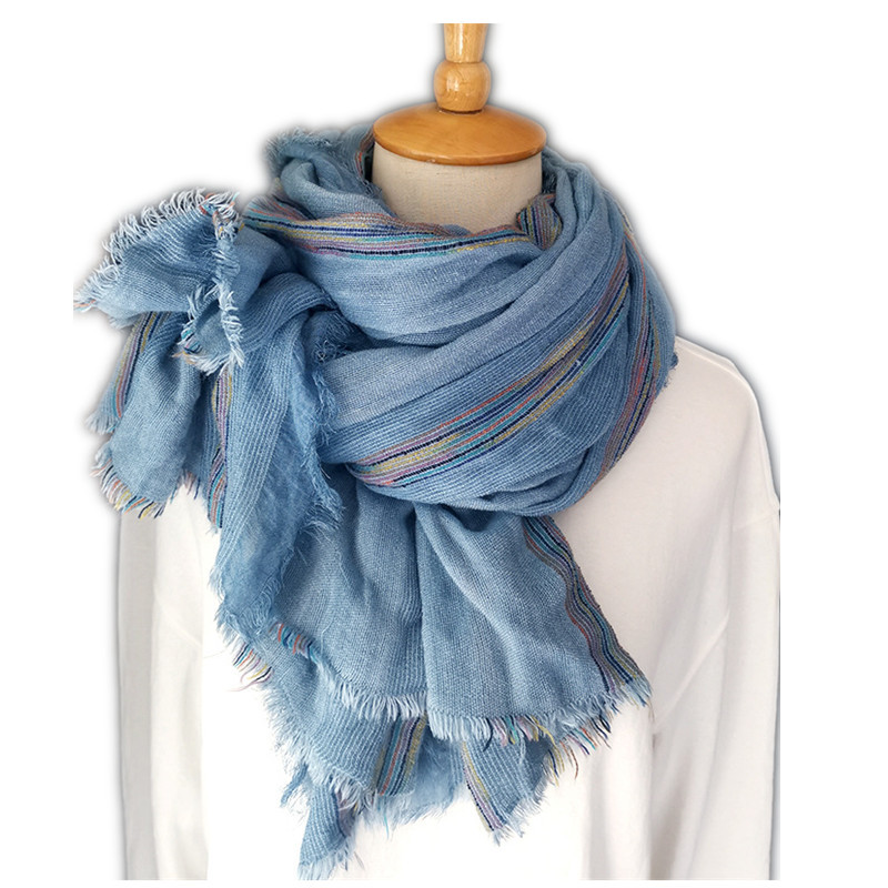 Cotton And Hemp Scarf Autumn And Winter New Pure Color Striped Fold Herringbone Stain Splicing Long Couple Shawls Item Picture