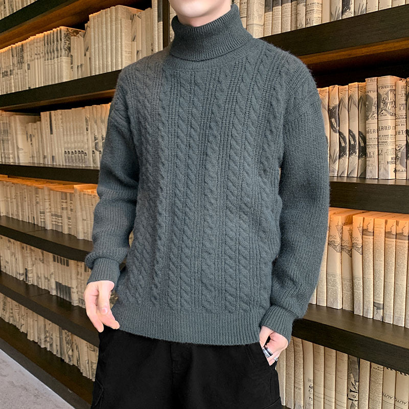 Men's high-neck sweater, men's slimming autumn and winter new casual winter Korean-style thickened knitted sweater, warm base layer Specification image