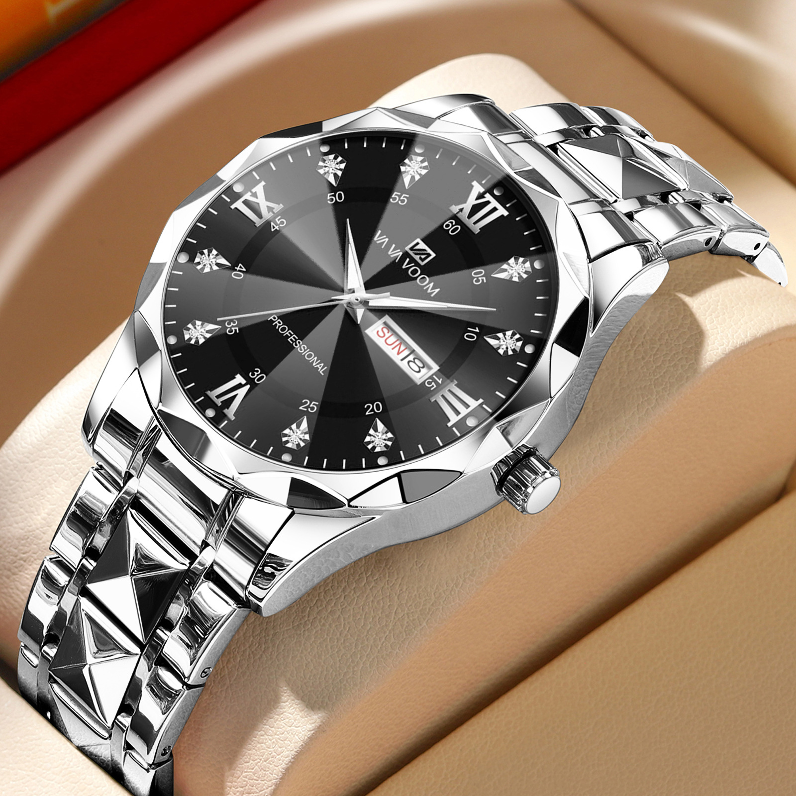 VAVAVOOM brand men's waterproof and fashionable diamond-shaped dial design business cross-border men's wristwatch factory wholesale Application Scenario