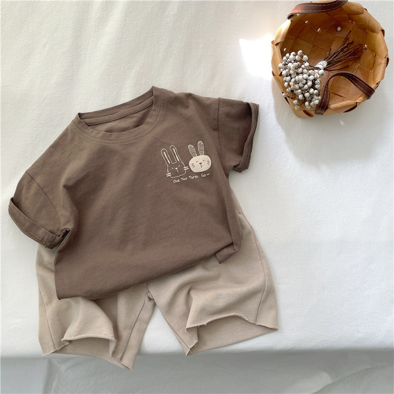 Summer children's clothing: Children's short-sleeved T-shirts, pure cotton round-neck tops for boys and girls, Korean style cute rabbit half-sleeved summer clothing Application Scenario