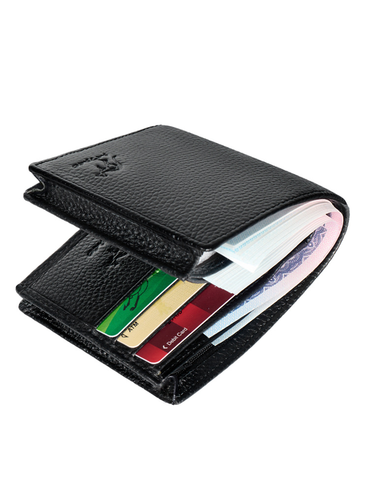 Leather wallet, cowhide wallet, men's short kangaroo domain cowhide wallet, with zipper, can hold driver's license card case, new Item Picture