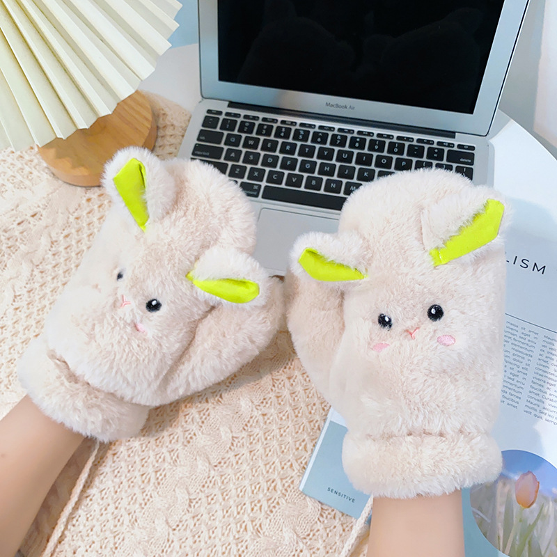 The 2022 new style of gloves for girls in winter are cute, warm, with added fleece, thickened and windproof, all finger Korean-style student cycling fleece winter Specification image