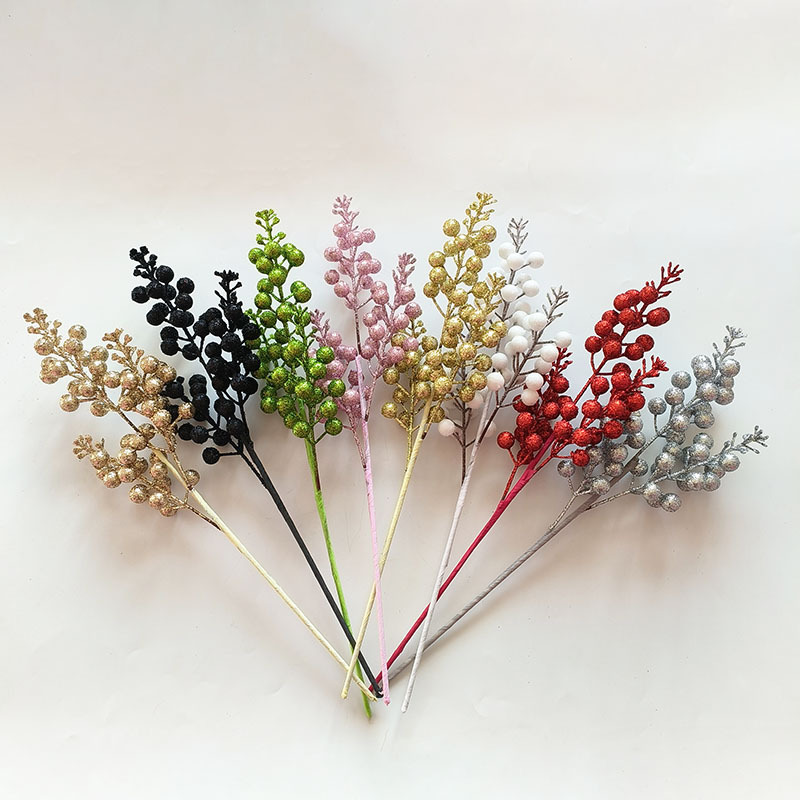 圣诞装饰品3叉金粉浆果枝手工DIY闪粉花束新年福桶插枝发财果红果详情12
