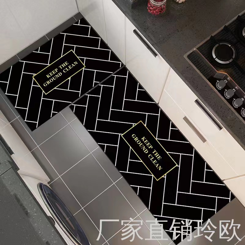 Cross-border kitchen floor mat wholesale rubber non-slip kitchen anti-oil non-slip imitation wool mat entry foot blanket details Picture