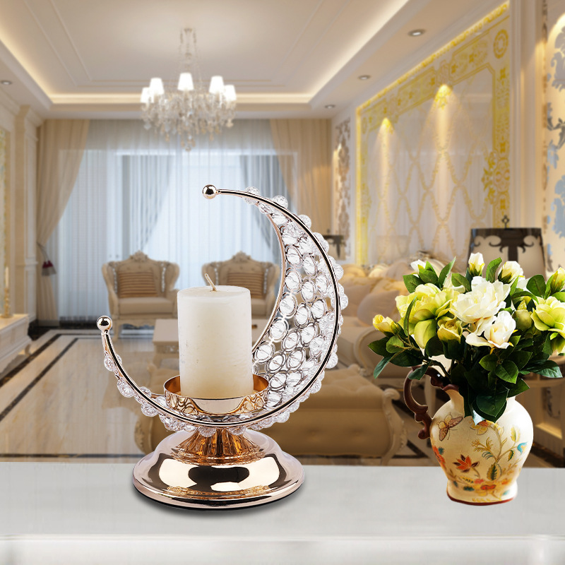 European-style candlestick crystal ornaments, moon candle holders, ironwork creative home furnishings, Nordic candlestick wedding decoration handicrafts Specification image