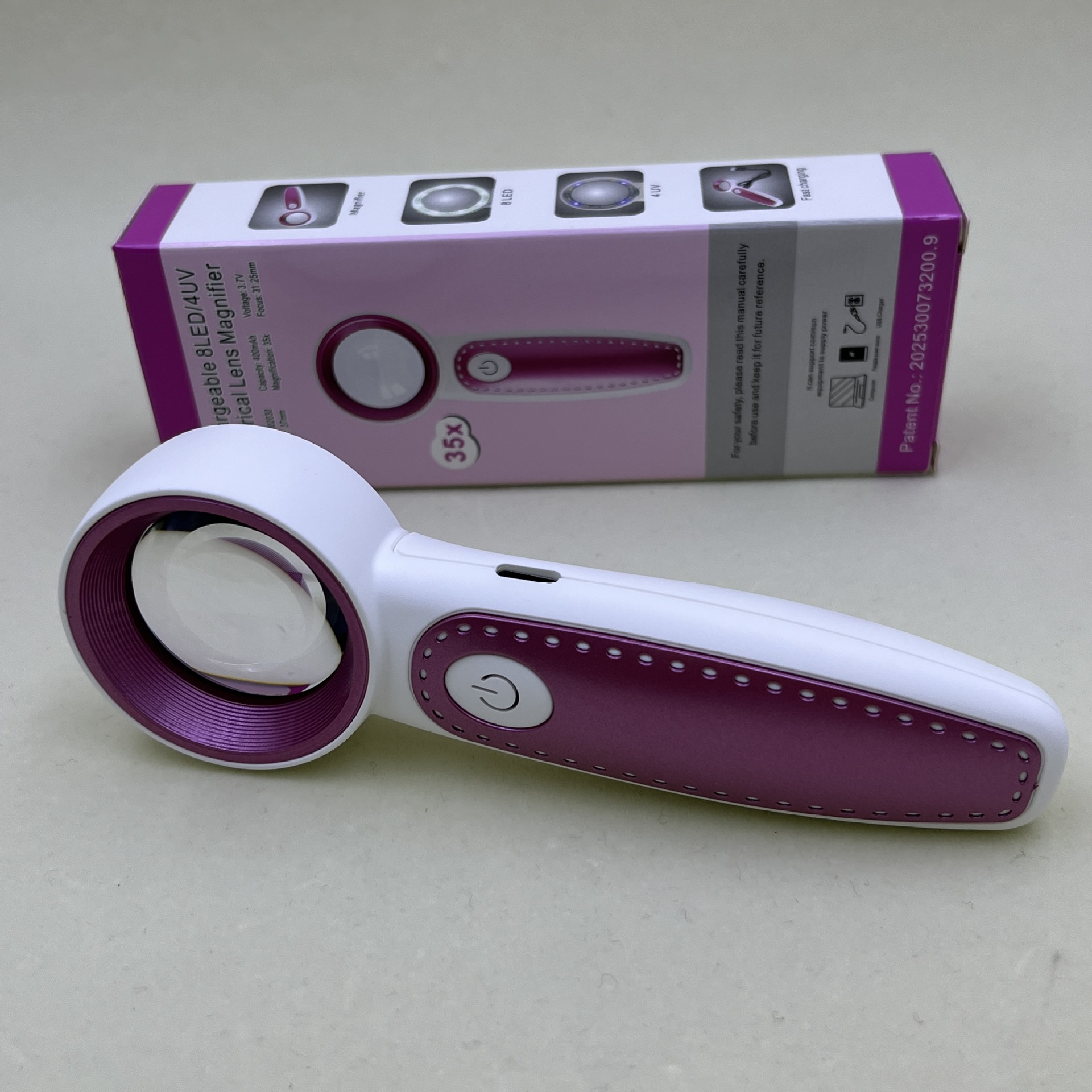 New Amazon bestseller handheld high-definition rechargeable magnifying glass with LED light, UV light, reading glasses and magnifying glass details Picture