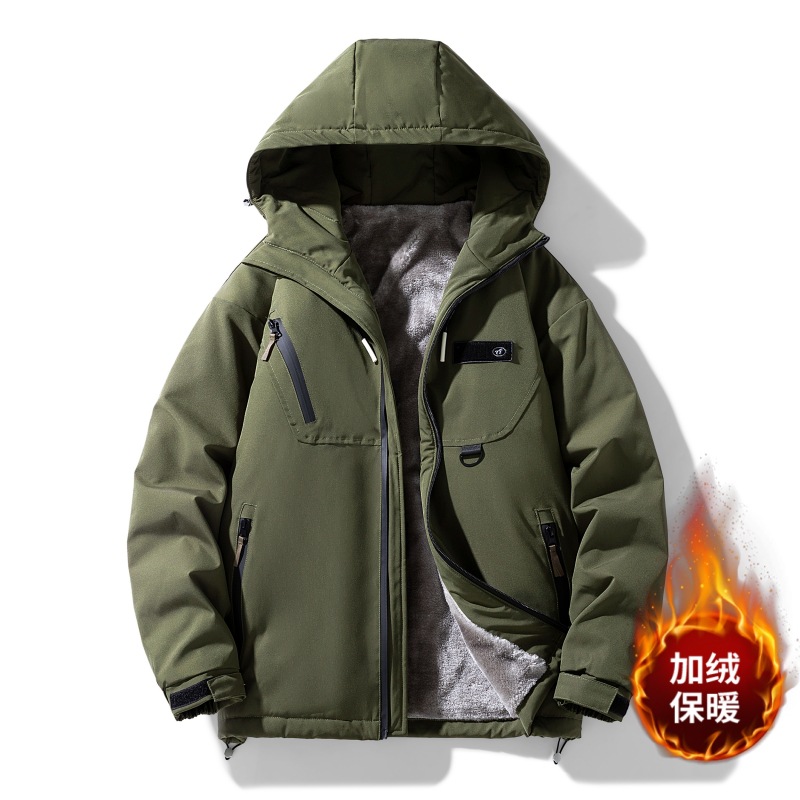 New autumn and winter outdoor jackets for men, sporty Korean style, casual, fleece and thickened hooded tops, men's outerwear