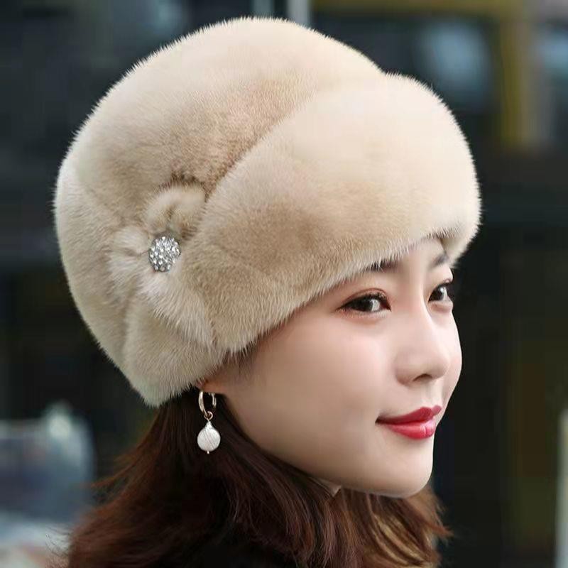 Cross-border bestseller for middle-aged and elderly women in autumn and winter: Thick, warm, fashionable and versatile leather straw hat imitating rabbit fur top hat Specification image