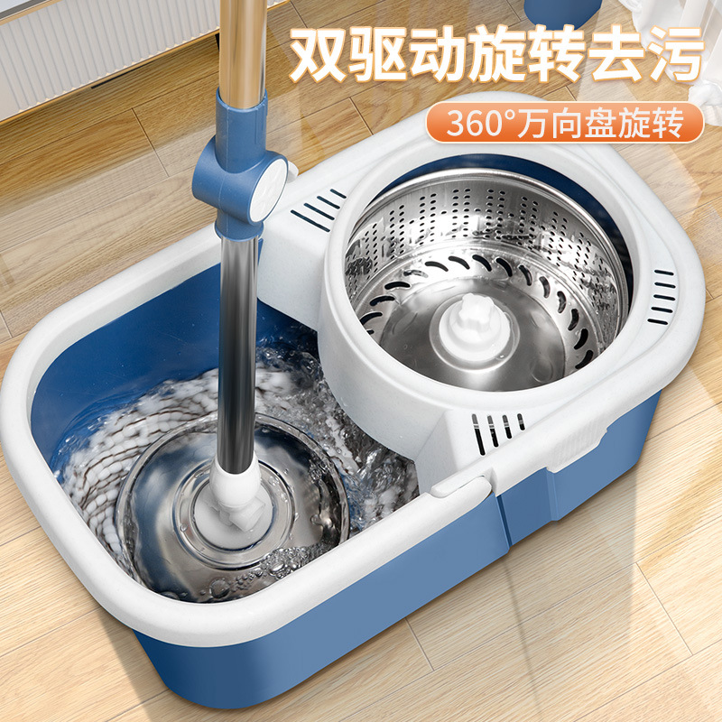 Hand-free rotating mop, household one-mop cleaning, dual-drive spin-drying mopping wonder, thickened single-bucket mop and mopping cloth Specification image