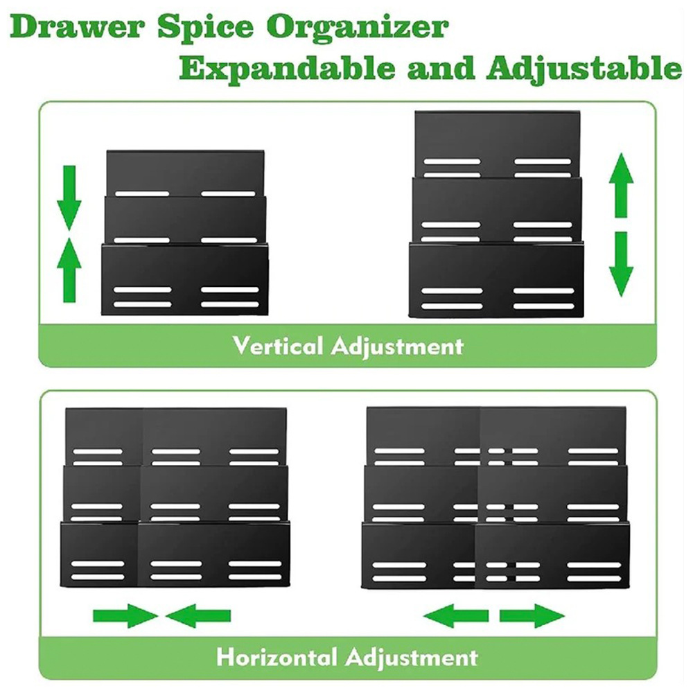 New acrylic black color adjustable kitchen seasoning rack, cabinet drawer organization and storage rack, spice rack Application Scenario