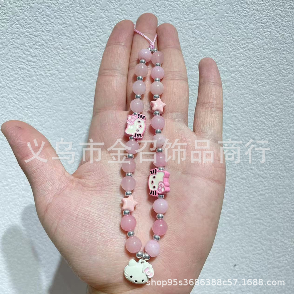 Xiaohongshu Autumn and Winter candy-colored cartoon beaded mobile phone chain, hand-painted beads keychain, mobile phone case, pendant, bag decoration