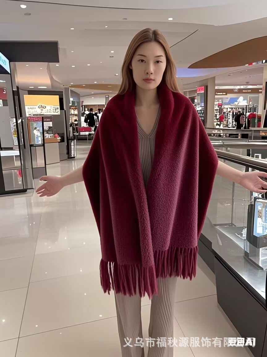 跨境新款欧洲搭肩现货毛绒披肩女毛毛须围巾保暖加须详情4