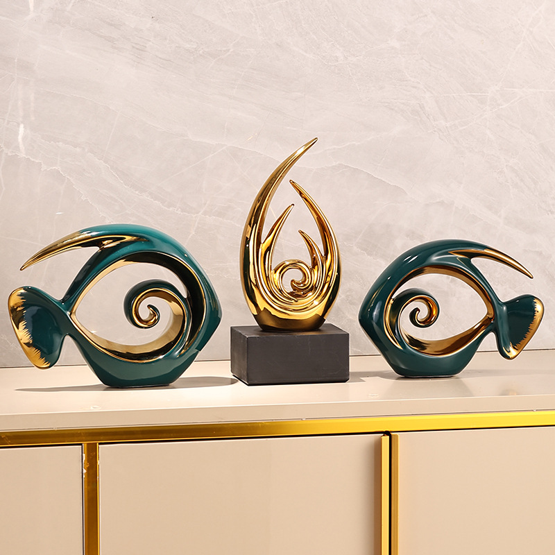 "Yearly Abundance" decorative items, living room ceramic fishwork artworks, modern light luxury home TV, wine cabinet, soft decoration Specification image