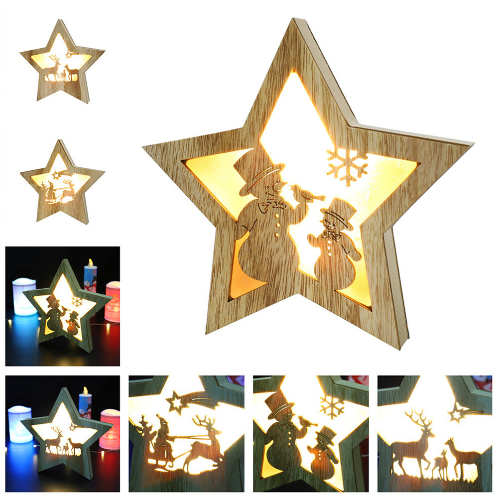 21LED Christmas Five-pointed Star Handmade Wooden Illuminated Pendant Decoration Christmas Tree Pendant Factory Direct Sales YLSD02 Specification image