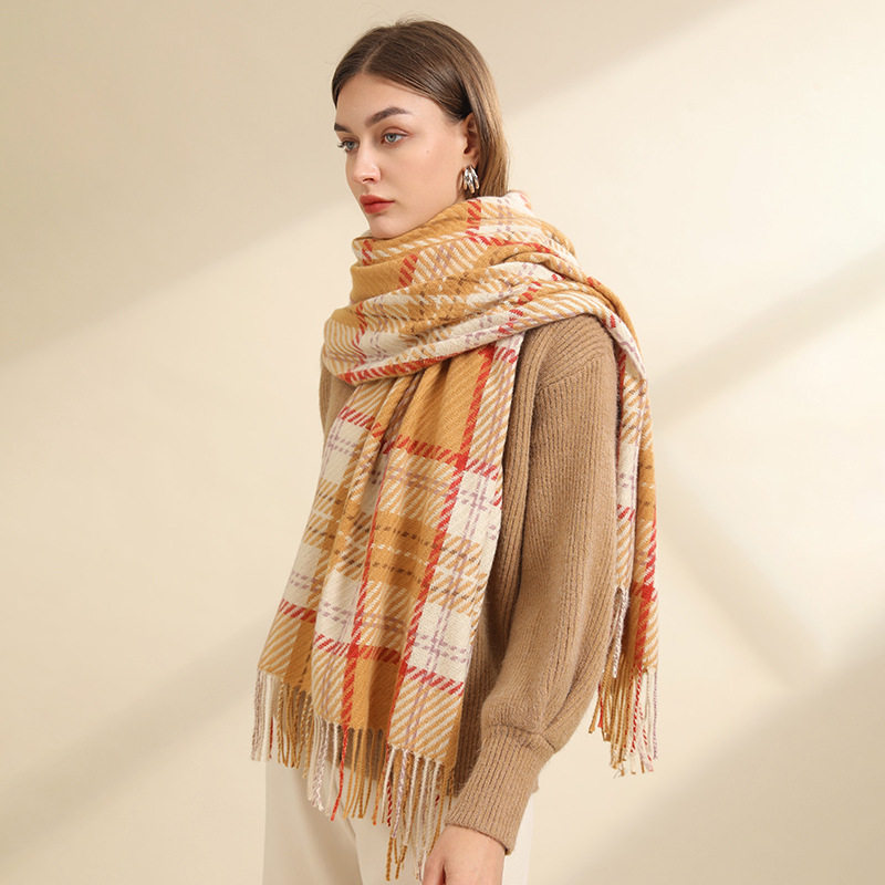New Plaid Scarf Women's Winter Long Fringed Shawl Fashion Street Imitation Cashmere Warm Shawl details Picture