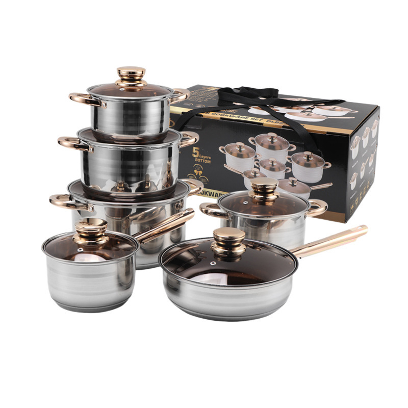 Foreign Trade Stainless Steel 12 Pots Commercial Household Kitchen Pot Pot Set Cross-Border Pots Kitchenware Wholesale Specification drawing
