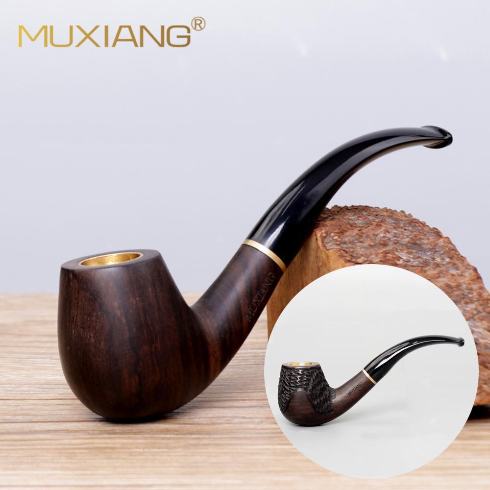 木香两用铜锅斗手工雕刻木制旱烟斗香烟斗弯式黑檀木烟斗实木烟斗