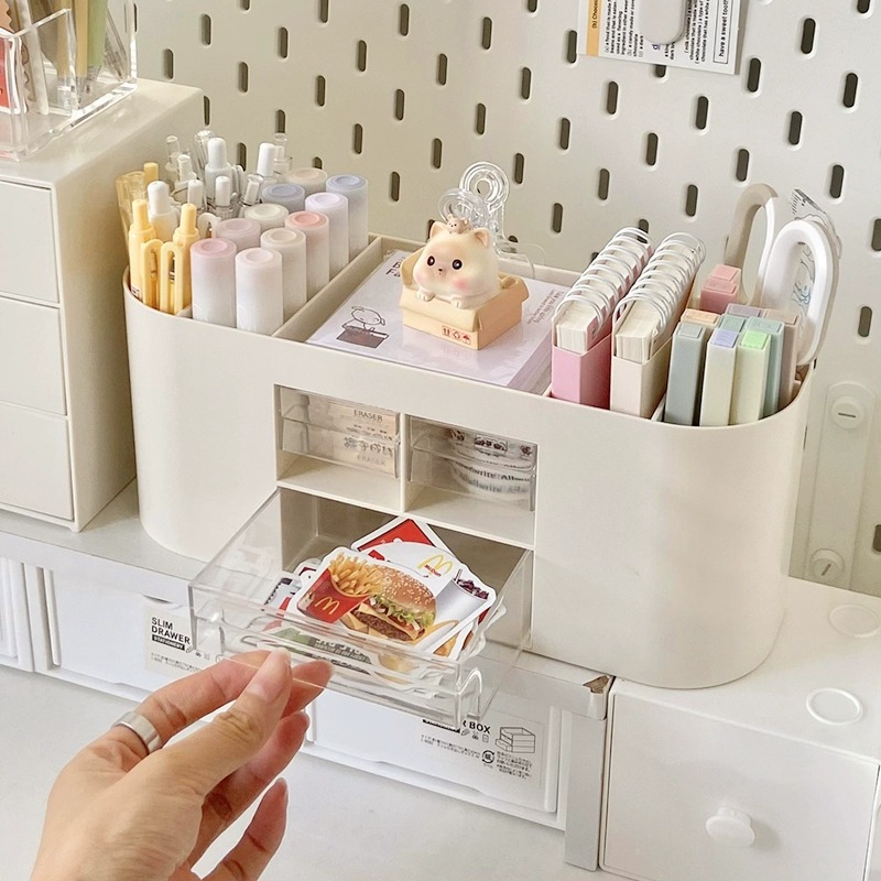 Desk drawer storage box Plastic multi-functional pen holder Student stationery pen bucket Study office clutter box