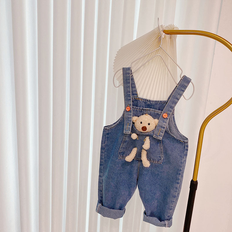 Boys' stylish denim overalls, 1-3 years old babies' cartoon casual long pants, 4 kids' cool children's clothing, autumn fashion trend