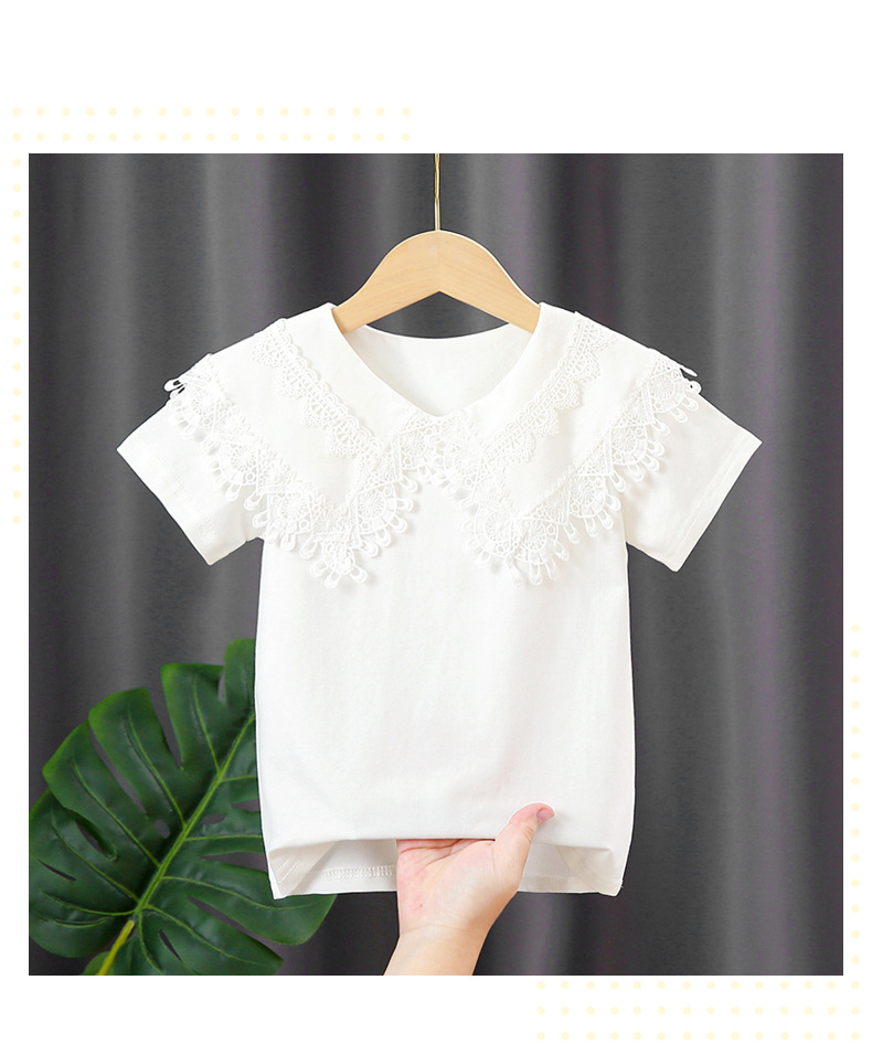 White T-shirt for girls, thin pure cotton summer dress for children and girls, short-sleeved doll lace collar top 7 pic 10