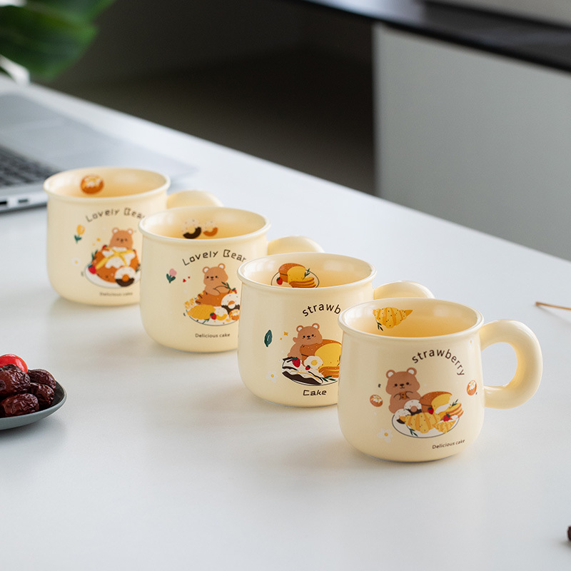 Cute Bear Mug Student Cute Girl U-Shaped Hand Ceramic Office Breakfast Coffee Milk Mug Printed Logo Application Scenario