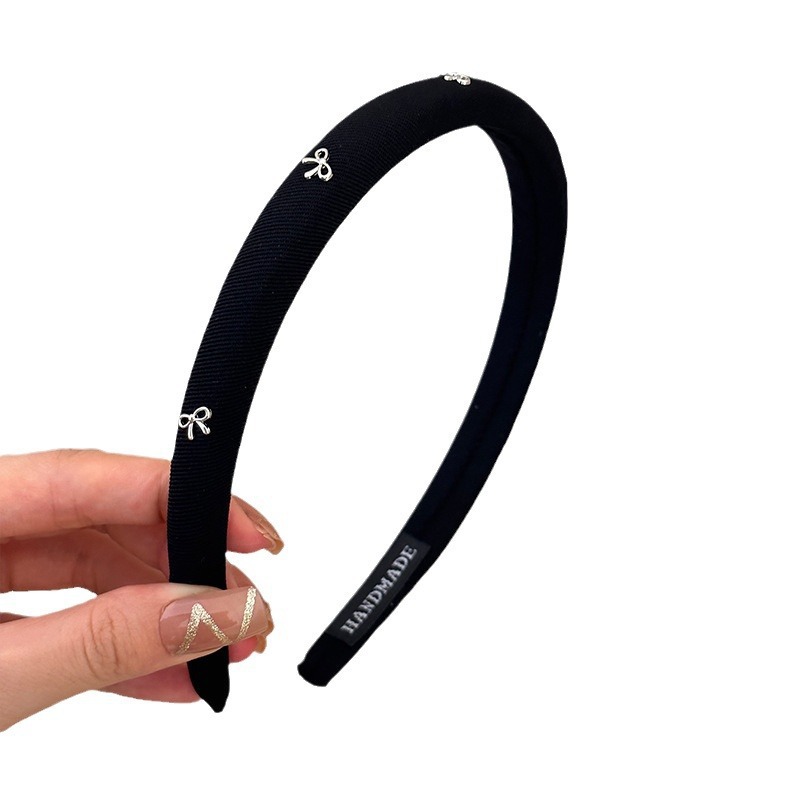 New Korean-style narrow style silver bow solid color fabric sponge high head band headband for women Item Picture
