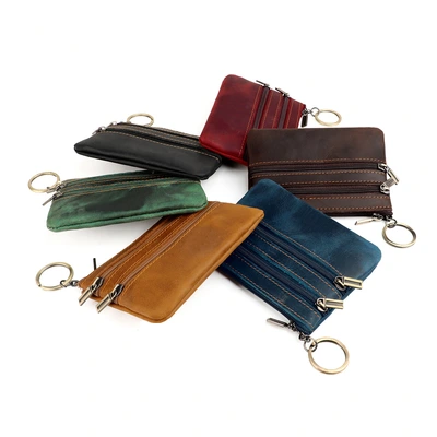 Europe And The United States Retro Crazy Horse Leather Change Baotou Layer Cattle Pickup Bag Men's And Women's Credit Card Sleeve Car Key Bag Leather