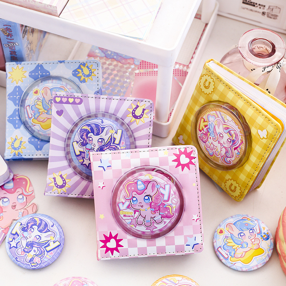 小马凯莉吧唧皮面本 卡通可爱小马系列笔记本便携口袋迷你方方本