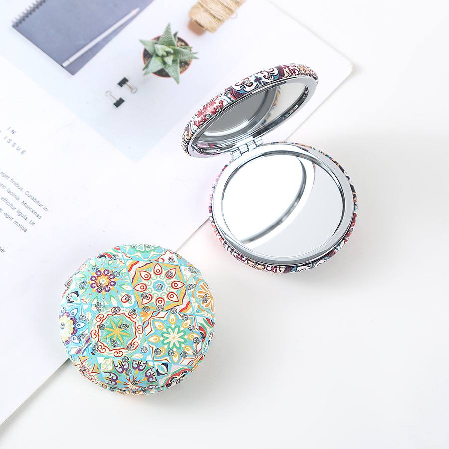 折叠化妆镜民族风圆形便携双面镜厚款简约复古小镜子日用百货卫浴用品详情9