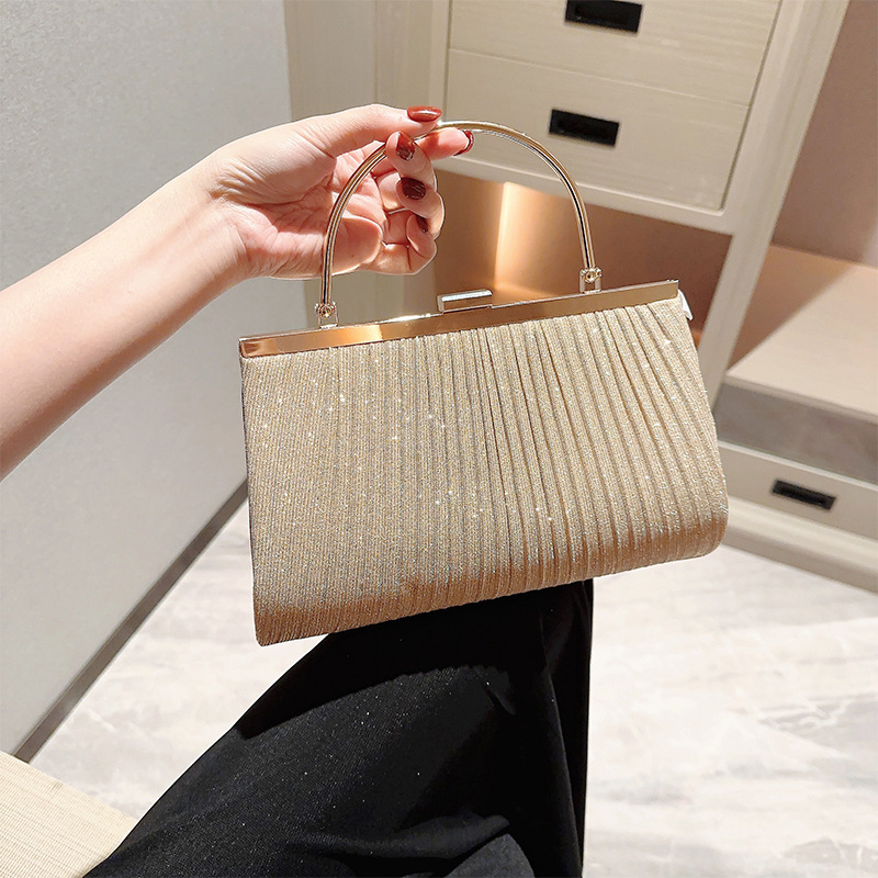 New Shiny Ruffled Large Capacity Handbag Female Princess Bag Skew Straddle Dinner Bag Dress Bag Ktv Bag Small full figure