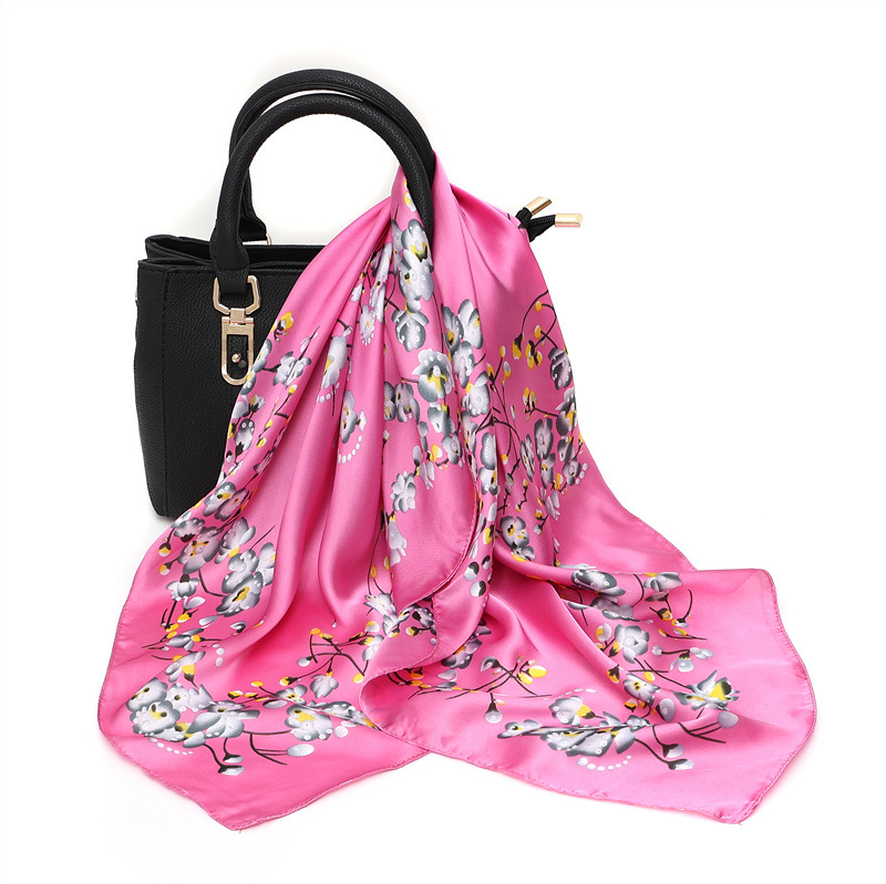 Square Scarf Square 70Cm Satin Style Silk Scarf Floral Print Fashion Ladies Gift Silk Scarf Wholesale