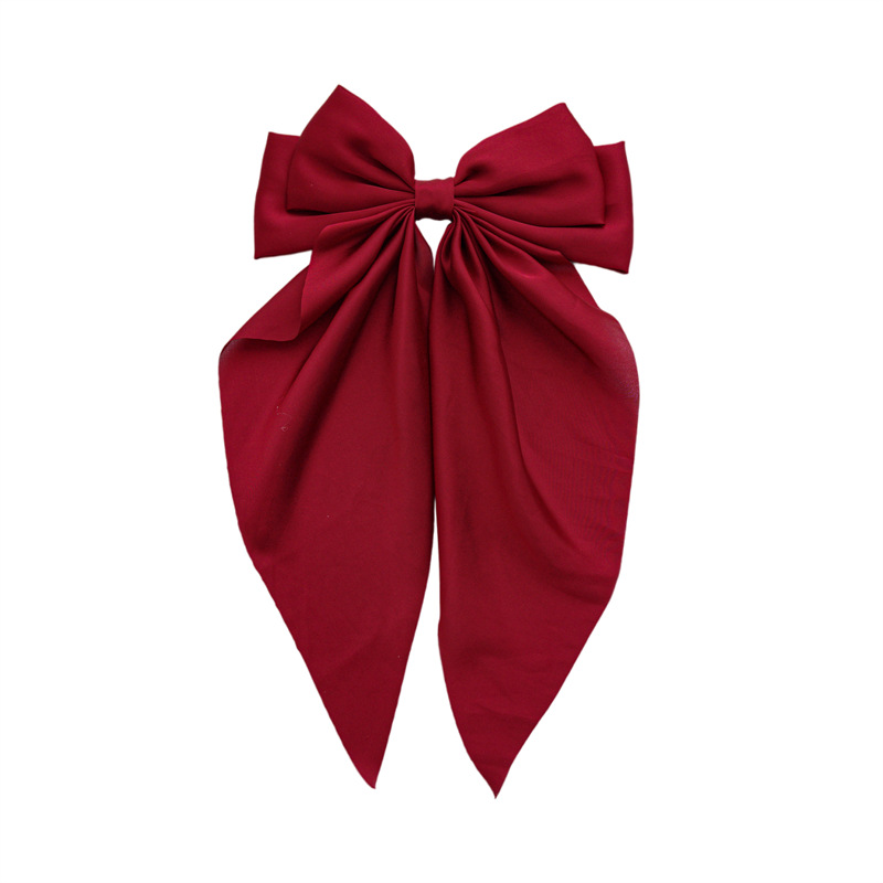 French Hepburn style silk ribbon large bow hair clip, women's versatile spring clip texture hair clip, high-end hair accessory Item Picture