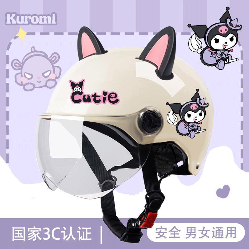 3C new National Standard helmet Ladies cute cartoon half helmet Kuromi bow cat ear helmet Kawaii details Picture