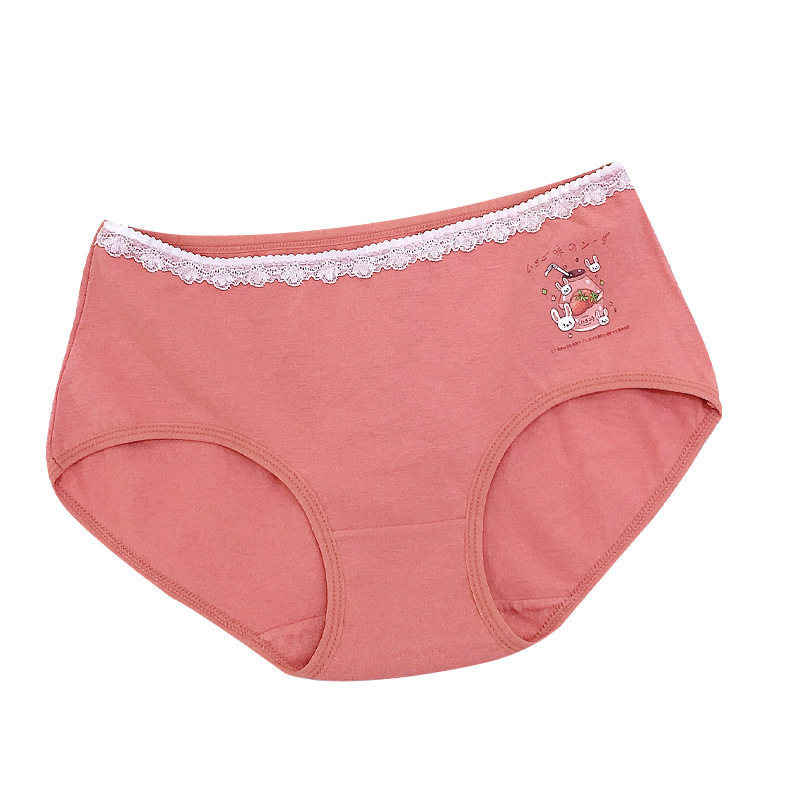 New cartoon cotton block girls in the middle of the waist breathable women's triangle underwear printed lace waist head underwear wholesale Item Picture