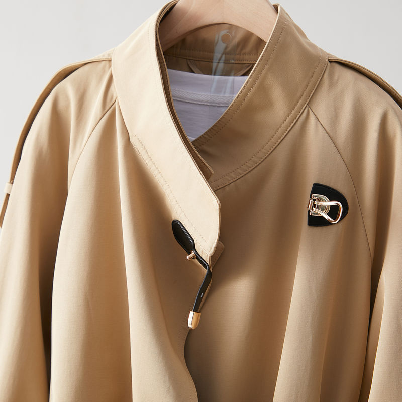 Awakening Of The Paradise Stand Collar Design Sense Metal Buckle Loose 100 Women's Coat Spring Fashion Temperament Long Trench Coat Specification drawing