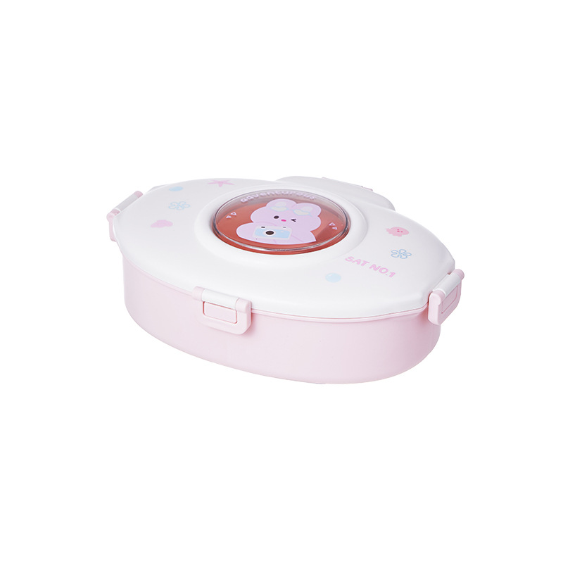 Food-grade lunch box, microwave bento box, spaceship plastic compartments, large-capacity portable compartments lunch box with forks and spoons Item Picture