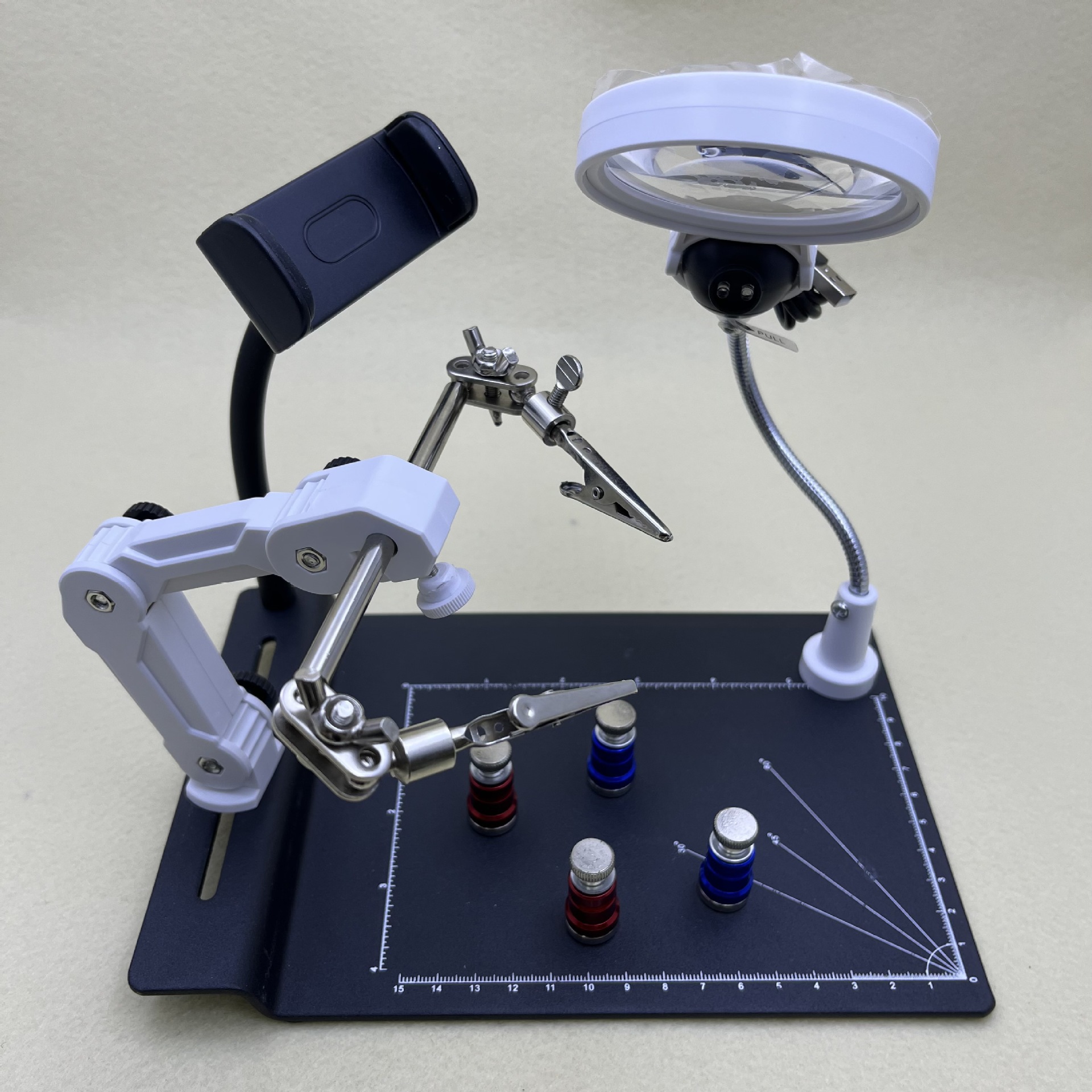 7029 Desktop magnetic stand, 7x magnifying glass, mobile phone auxiliary, scale LED light, circuit board repair and inspection